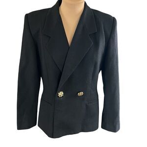 Vtg Oleg Cassini SZ 6 Womens 100% Wool Blazer Gold Buttons 80s Career Evening
